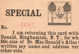 Dr Macdonald&#39;s Atlas Compound Binghamton NY Non-Postcard Quack Medicine Card - £6.34 GBP