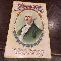 Washingtons Birthday Patriotic Greetings Embossed Postcard 1909 - £2.33 GBP