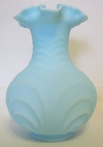 Fenton Blue Custard Glass Vase Hand Blown Unsigned - £35.23 GBP