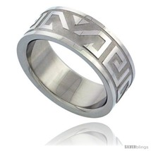 Size 9.5 - Surgical Steel Aztec Design Ring 8mm Wedding - £5.46 GBP