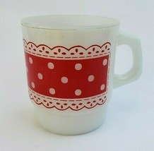 Anchor Hocking Fire King Coffee Mug Red White Polka Dot Lace Stackable USA - £31.11 GBP