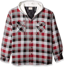 Men&#39;s Quilted Lined Flannel Shirt Jacket with Hood, Biking Red, Size: X-... - £38.90 GBP