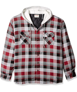 Men&#39;s Quilted Lined Flannel Shirt Jacket with Hood, Biking Red, Size: X-... - £39.12 GBP