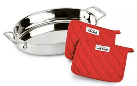 All-Clad Stainless Steel 15-Inch Oval Roaster With All-clad Pot Holders - $56.09