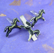 Vintage Horse Cufflinks Tie clip * silver black yellow stripe * Equestrian Thoro - £75.93 GBP