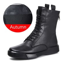 Top Layer Cowhide Autumn Motorcycle Boots Women Plus Size Back Zipper Winter Sho - £83.71 GBP