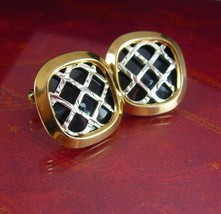 Vintage Formal Cuff links ornate grid design Cufflinks Wedding black gold mens j - £59.95 GBP