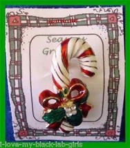 Christmas PIN #0210 Vintage Candy Cane Red, Green &amp; White Enamal-Goldton... - £19.42 GBP