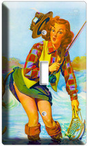 Vintage Ad Fishing Lady Sexy Pinup Girl Single Light Switch Wall Plate Cover Art - £7.18 GBP