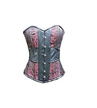Black Jacquard Red Brocade Leather Victorian Steampunk Costume Overbust Corset - £55.93 GBP