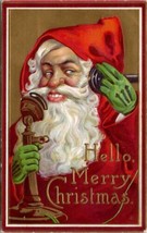 Santa Claus Candlestick Telephone Green Gloves 1915 Watkins NY Postcard Z16 - £11.73 GBP