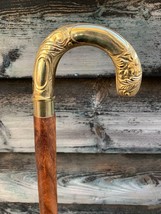 Vintage Designer Brass Handle Wooden Walking Stick Antique Victorian Cane Gift - £24.99 GBP