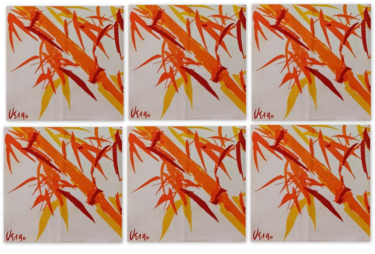 Primary image for Vintage Vera Neumann Table Cloth Napkins Sunburst Orange Yellow Red Set of 6 Lot