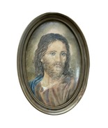 1970 Jesus Christ Portrait by Pat Powell 14 Inch long Oval Wood Frame - £99.15 GBP