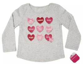 Long Sleeve gray T-Shirt Red Valentine&#39;s Day conversation hearts 4T Toddler - £5.56 GBP