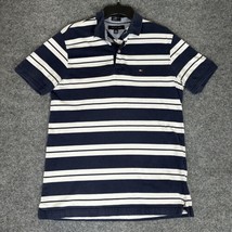 Tommy Hilfiger Shirt Mens Large Blue White Polo Striped Short Sleeve Adult - $13.37