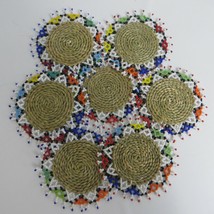 South African Ndebele Beaded Art Mop Grass Rattan Handmade Coasters Set of 7 - £37.15 GBP