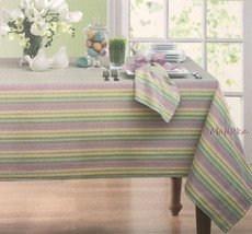 Colordrift Garden Stripe Easter Spring 70 Rd Tablecloth Yellow Pink Mach... - £29.18 GBP