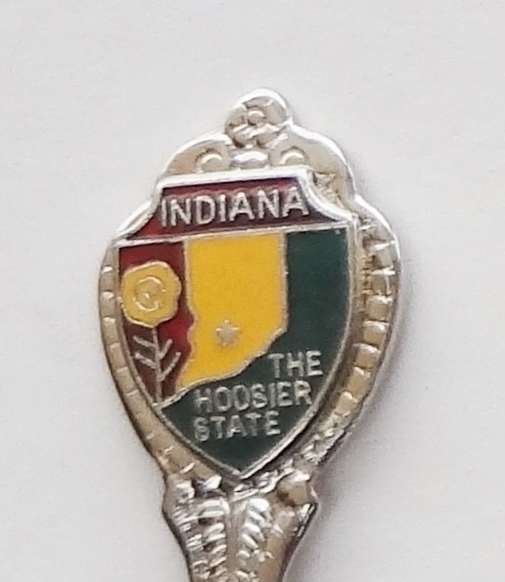 Collector Souvenir Spoon USA Indiana The Hoosier State Map Peony Cloisonne - $4.99