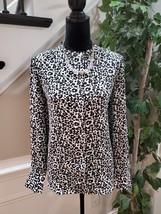 LOFT Women&#39;s White Black Cheetah Print Long Sleeve Button Down Shirt Size Medium - £20.33 GBP