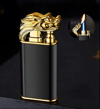 Novelty Dual Flame Black Gold Dragon Lighter Jet Windproof Metal Slim USA Seller - £10.23 GBP