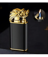 Novelty Dual Flame Black Gold Dragon Lighter Jet Windproof Metal Slim US... - £10.12 GBP