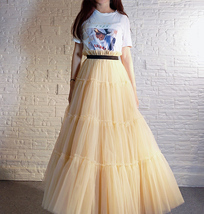 YELLOW Tiered Long Tulle Skirt Outfit Women A-line Plus Size Tulle Skirt image 7