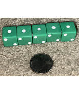 Five Regular 6-Sided Dice, Green &amp; White Dots - £2.39 GBP