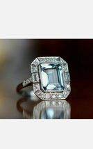 2 Ct Emerald Aquamarine Diamond Halo Engagement Vintage Ring 14K White Gold Over - £70.22 GBP