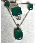 Green Onyx Ring, Earrings &amp; Pendant in Stainless Steel 11.60 ctw 20 In. ... - £16.49 GBP