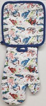 2 Pc. Kitchen Printed Set: 1 Oven Mitt &amp; Pot Holder, Colorful Crabs &amp; Lobsters - £7.90 GBP