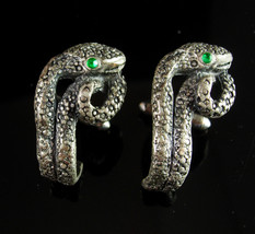 Exotic cuff links Silver jewel eyed SNAKE Cufflinks Vintage serpents Mythical fi - £146.17 GBP