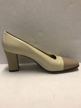 Saks Fifth Avenue Women&#39;s Shoes Beige Taupe Chunky Leather Heels Size 9.5 - £23.74 GBP