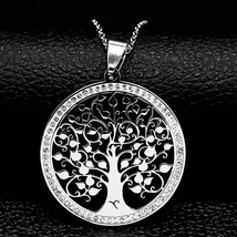 Beautiful Tree of Life Statement Necklace Pendant Stainless Steel &amp; Rhinestones - £10.08 GBP