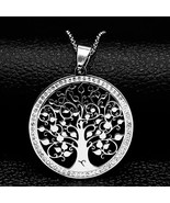Beautiful Tree of Life Statement Necklace Pendant Stainless Steel &amp; Rhin... - £9.92 GBP