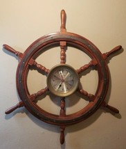 Vintage Brass &quot;Ship&#39;s Time&quot; Wall Clock - Ship&#39;s Wheel 30&quot; Diameter - £357.61 GBP