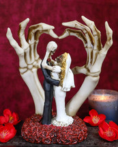 Love Never Dies Skeleton Bride &amp; Groom With Skeletal Hands Wedding Arch Figurine - £30.36 GBP