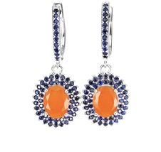 Clarity Enhanced Oval Natural Orange Opal 8x6mm Sapphire 925 Silver Earrings - £138.48 GBP