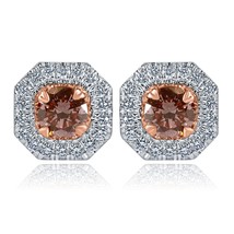 1.08 TCW Lab Grown Round Vivid Pink Diamond Stud Earrings 14k White Gold - $16,969.01 MXN