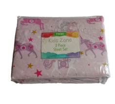 Unicorn Twin Sheets 3 Piece Pink Purple Flat Fitted Pillowcase Girls Bedding - £14.79 GBP