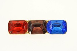 Vintage Costume Jewelry Gold Tone Multi Color Rhinestone Bar Brooch Pin ... - $15.97