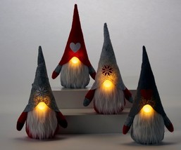 Santa Gnome Figurines Set 4  LED Bulbous Nose Polyester Bean Bag Base 9" High image 2