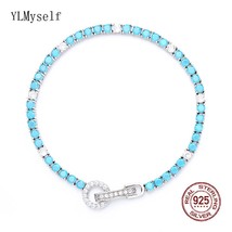 16-19 cm Pure Silver Tennis Bracelet Pave 3 mm Turquoise Blue Stone Mix White Zi - £72.81 GBP