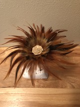 Furnace Rooster Hackle &amp; Pheasant Plume Feather Hair Pick, Hawaiian Feather Art - £64.14 GBP