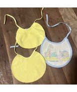 3 Vintage Terry Cloth Bibs - 2 Yellow - 1 Toys With Vinyl Back - $12.00
