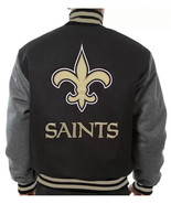 New Orleans Saints Varsity Jacket Black &amp; Gray Wool with Leather Sleeves  - €128,74 EUR+