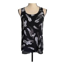 Express Black Feather Print Split Back Tank Size S - $24.75