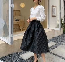 BLACK A-line Midi Skirt Outfit Women Custom Plus Size Puffy Pleated Party Skirt image 2