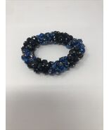 Stretch Bracelet Faceted Glass Beads Black &amp; Blue Tone Blue Hues Sparkle - $11.06 CAD
