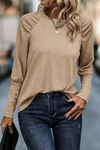 Pale Khaki Solid Ruched Raglan Sleeve Knit Top - £14.16 GBP